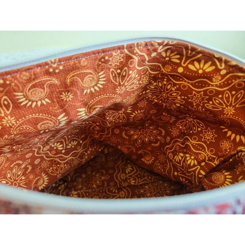 Fabric Tapestry Pattern Makeup Bag, Zippered Project Bag, Cream, Red Pouch